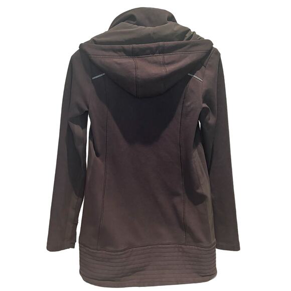 Women's Athleta Fitted Zip Jacket with Hood Collar Pockets Thumbholes XS Black - Picture 2 of 3